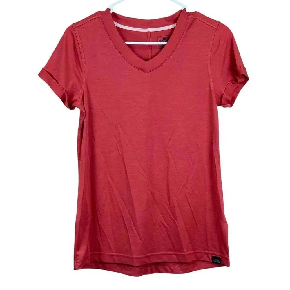 The North Face Flash Dry Shirt Women's Size S Salmon Stretch V Neck Short Sleeve - Picture 1 of 4